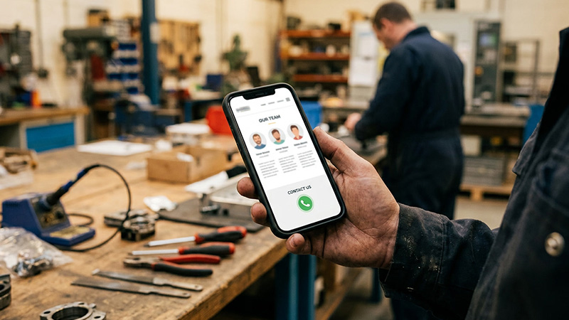 Website Mittelstand – mobile Teamseite mit Ansprechpartnern auf dem Smartphone